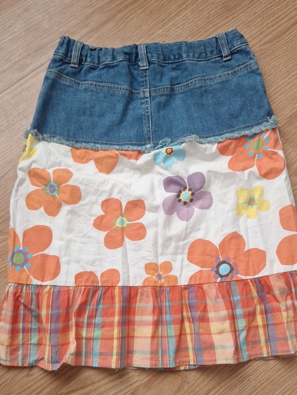 The Children's Place Denim-Waist Floral Tiered Skirt - Orange, Purple, White - Picture 3 of 3